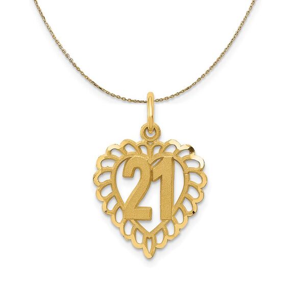 14k Yellow Gold Number 21 Heart Necklace - 24 Inch - Picture 1 of 7